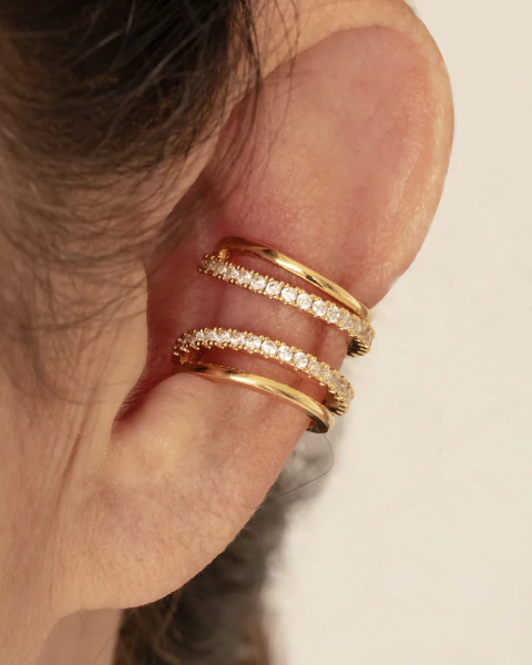 Brinco Piercing Tiras Lisas e de Microzirconias no Dourado - comprar online