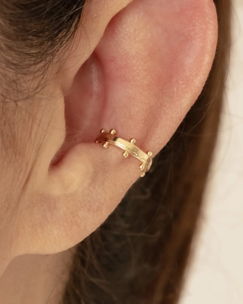 Brinco Piercing Unitario Liso com Pontinhas de Bolinhas no Dourado - comprar online