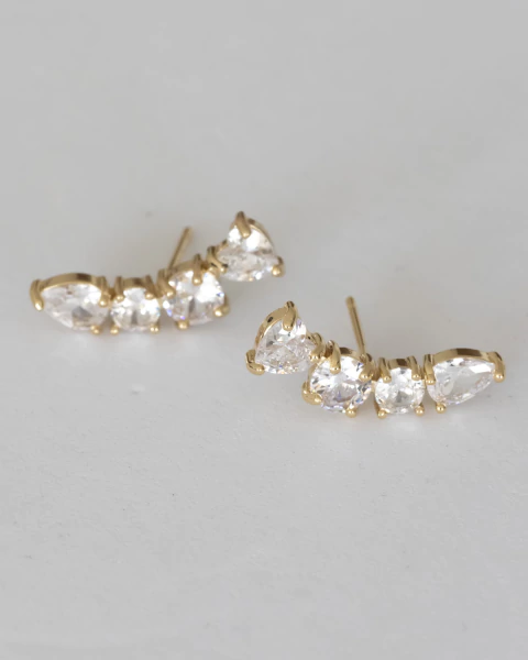 Brinco Ear Cuff Zirconias Cristais Gota Pontos de Luz e Coração no Dourado - comprar online