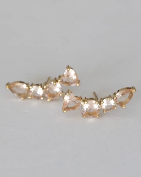 Brinco Ear Cuff Cristais Rosa Claro Gota Pontos de Luz e Coração no Dourado - comprar online