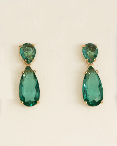 Brinco Gotas de Cristais Verde Turmalina no Dourado - comprar online