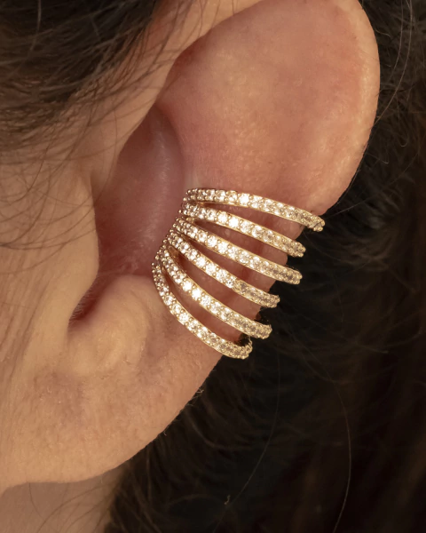 Brinco Piercing Unitario Tiras Cravejadas de Microzirconias no Dourado - comprar online