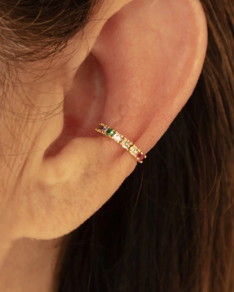 Brinco Piercing Unitário Cristais Coloridos no Dourado - comprar online