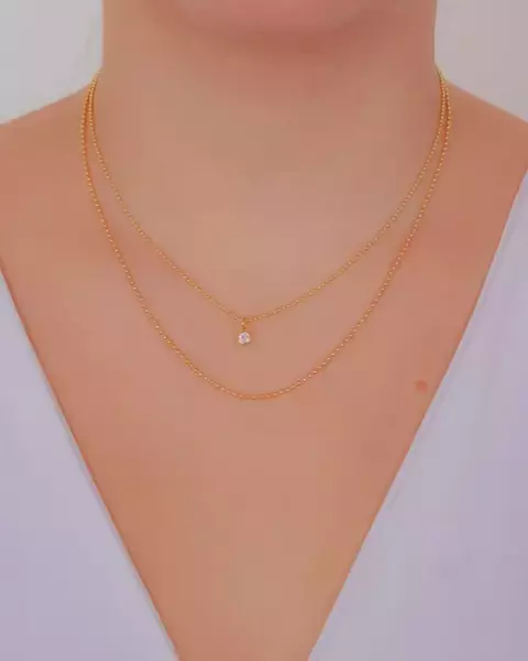 Colar Duplo Bolinhas Lisas com Pingente Ponto de Luz no Dourado - comprar online