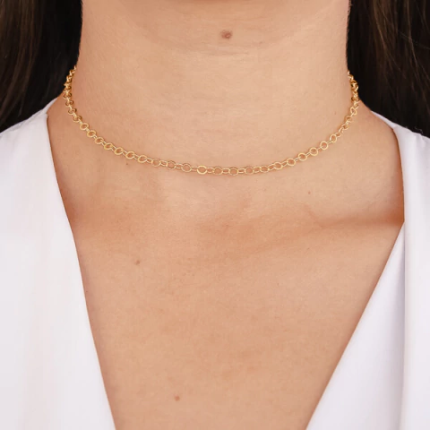 Colar Choker Elos Redondos Lisos no Dourado