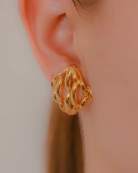 Brinco Losango com Tiras no Dourado