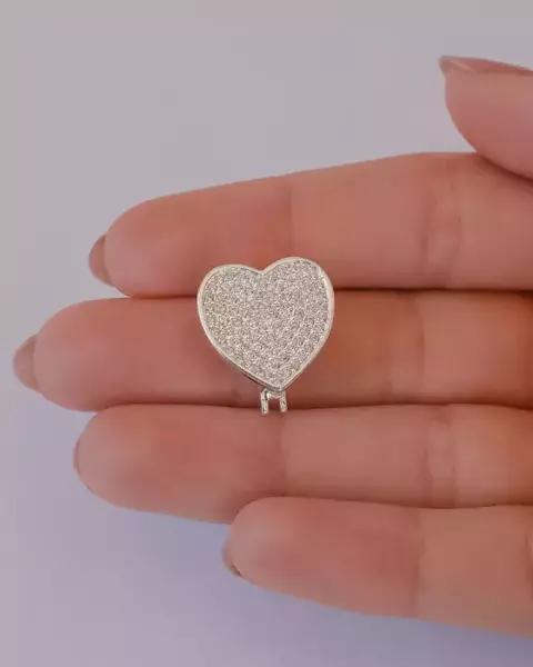 Pingente Coração Cravejado com Microzirconias na Prata