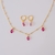 Conjunto Brinco e Colar Gota de Cristal Rosa no Dourado na internet