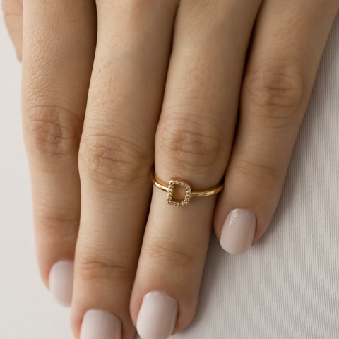 Anel Falange Aberto Letra D de Microzirconias Ajustavel no Dourado - comprar online