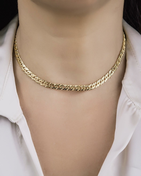 Colar Choker Elos Groumet Duplo no Dourado