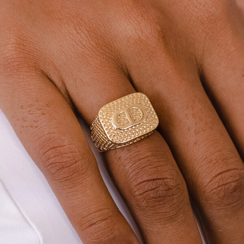 Anel Largo Craquelado com Soda Cap Liso no Dourado - comprar online