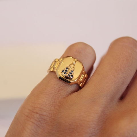 Anel Dedinho Nossa Senhora Aparecida Pulseira de Relógio no Dourado - comprar online