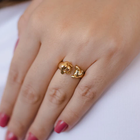 Anel Ajustavel Cachorrinho Liso no Dourado - comprar online