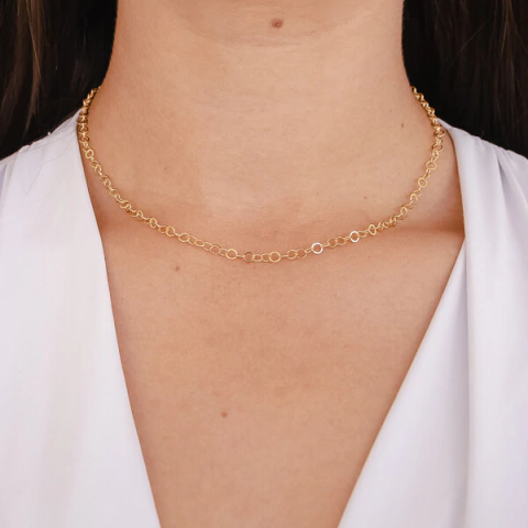 Colar Elos Redondos Lisos 45cm no Dourado