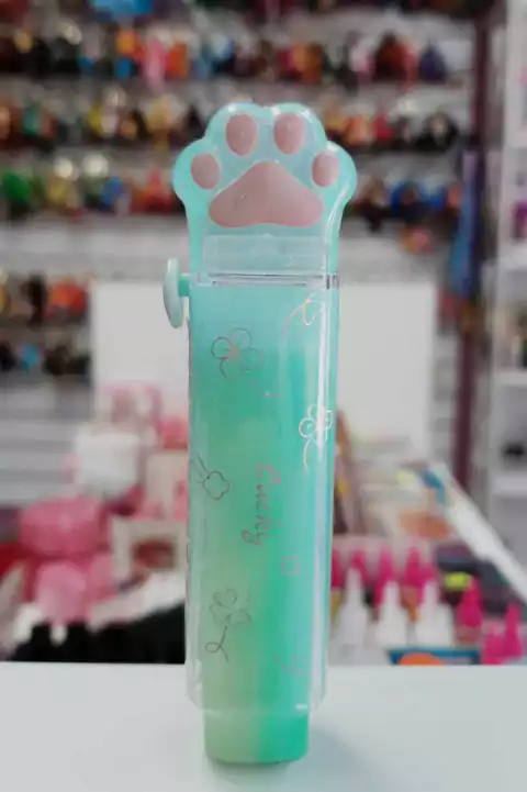 Goma Retráctil- Pata de Gatito- Verde Agua Glitter