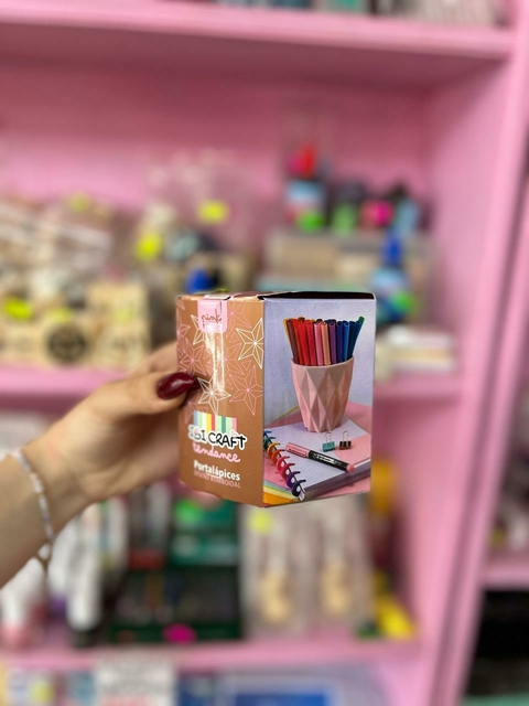 Portalápices diseño romboidal- ibi craft-rosa