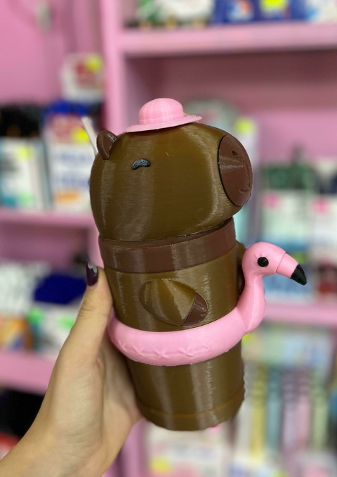 Vaso 3D- Capybara con Flotador Rosa - comprar online