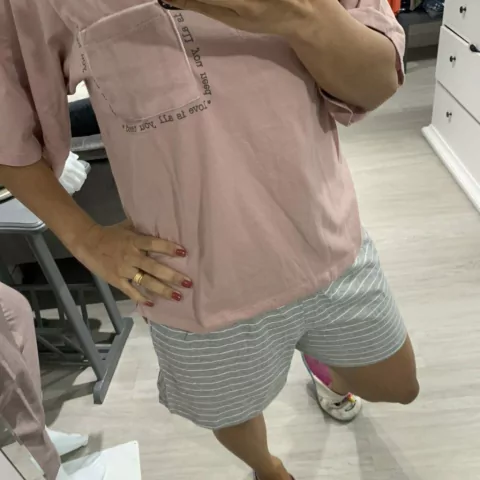 Pijama Cor com Amor Shorts Cinza Camiseta Rosa