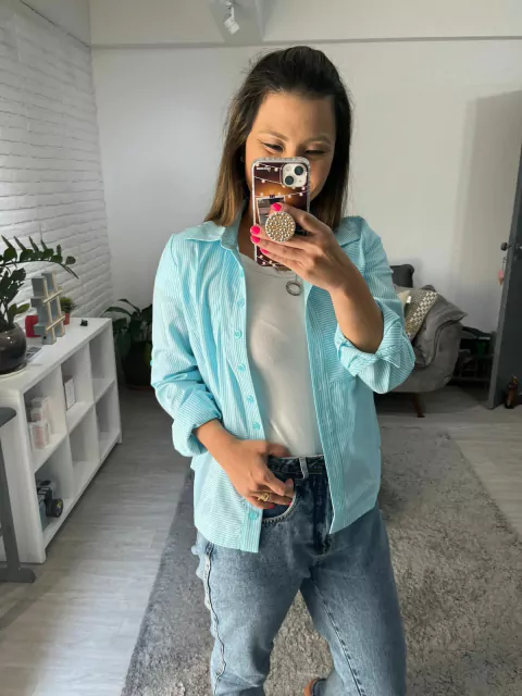 Camisa Betsey Joana Tricoline Listrada