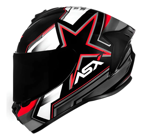 Capacete Asx PIlot Branco Preto e Vermelho + Viseira Preta de Brinde