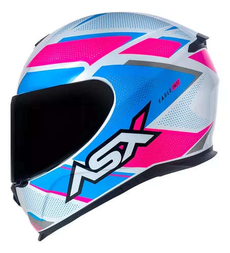 Capacete Asx Eagle Fast Brilho Branco Rosa + Viseira Preta de Brinde