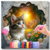 Gatinho no Muro com Flores