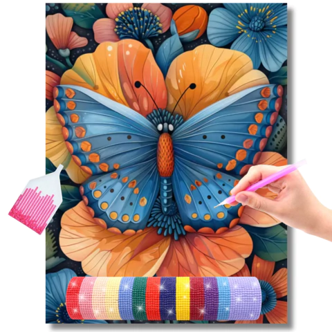 Borboleta Azul com Flores