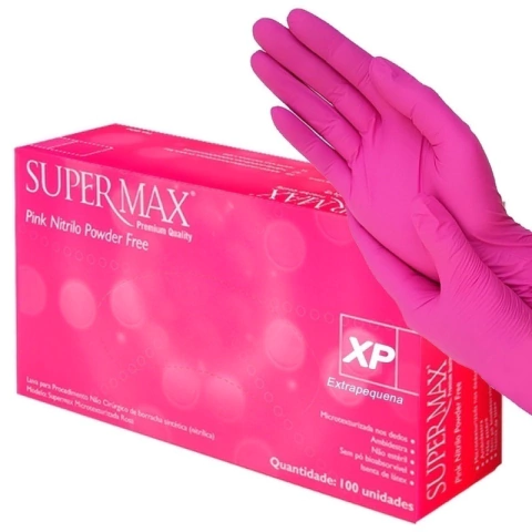 Luva Descartável Nitrílica Rosa Pink com 100 Unidades - Supermax