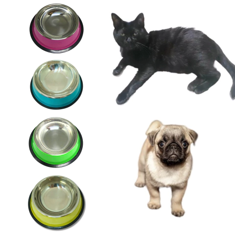 Comedouro Bebedouro Gato Cachorro Tigela Inox Colorido 150ml 15cm Mimo Pets