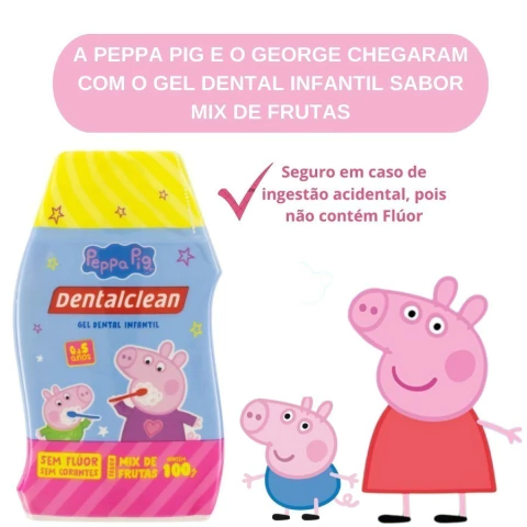 Gel Dental Infantil sem Flúor - Mix de Frutas Peppa Pig 100g - Dentalclean