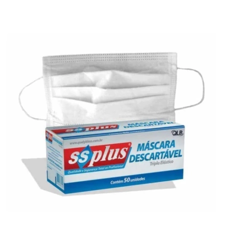 Máscara Branca Tripla proteção - SSPLUS - Antialérgica, Descartável com 50 Unidades