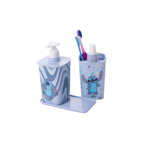 Kit Banheiro Lavabo Porta-sabonete Porta-escova Stitch 420ml - Plasútil