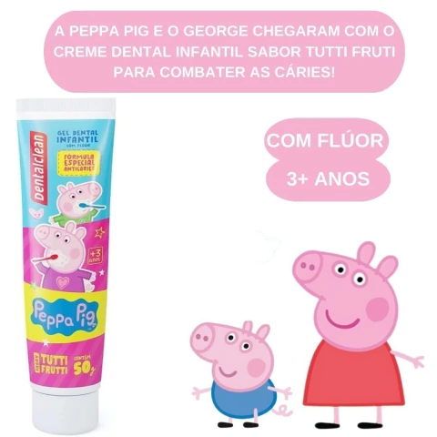 Creme Dental Infantil Peppa Pig com Flúor - Sabor Tutti Frutti 50g - Dentalclean