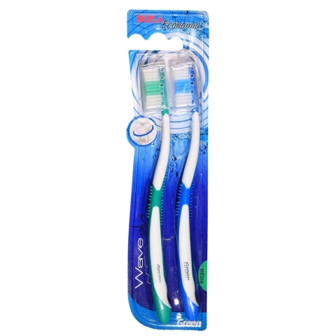 Escova de Dente Wave Duo - Blister com 2 Escovas, com Capa Protetora de cerdas, com Cabo Emborrachada - Green