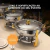 Rechaud Dourado RM Redondo em Aço Inox com Fogareiro em uma mesa de buffet elegante.