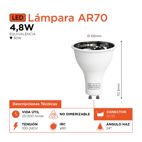 Lámpara Led Ar70 4,8w Luz Cálida 24° *B+D*