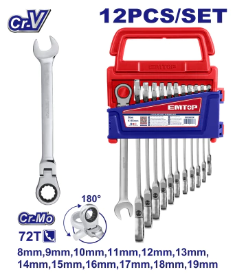 Set 12 Pzs Llaves Combinadas Articuladas C/Crique 8-16Mm Industrial *EMTOP*