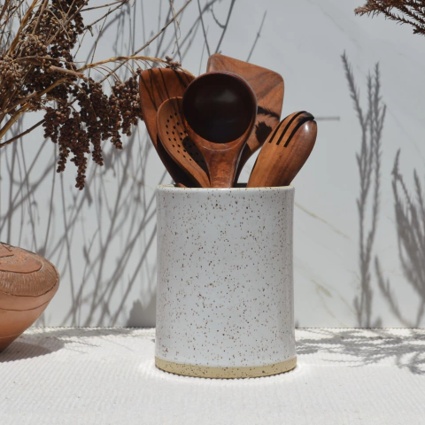 Porta Utensílios G - Branco (argila branca com pintas)