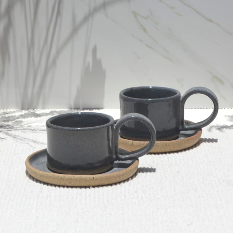 Par de Xícaras 125ml com Pires - Cinza escuro - comprar online