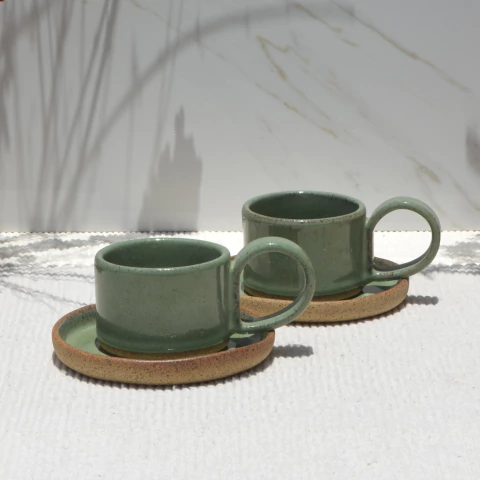 Par de Xícaras 125ml com Pires - Verde Pântano - comprar online