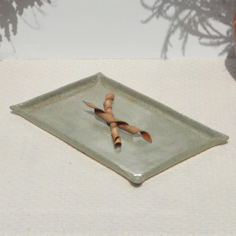 Prato Retangular G - Verde Flocos - comprar online