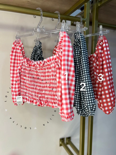 Cropped LN xadrez manguinha