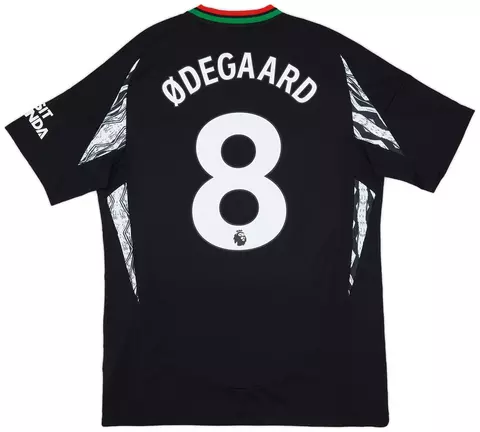 Camisa Arsenal Away 24/25 - ÖDEGAARD #8 - Torcedor Adidas Masculina - Preta com detalehes em vermelho e verde