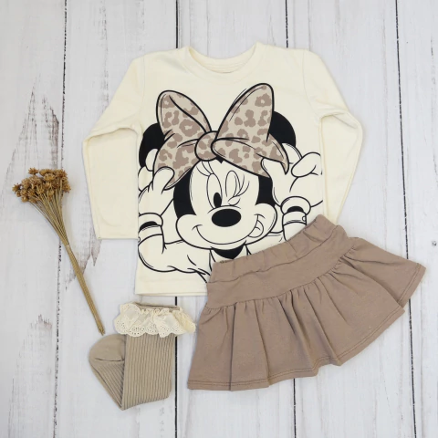 Conjunto Blusa + Shorts Saia Minnie Caramelo