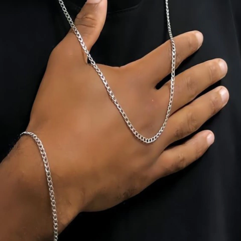 Conjunto masculino fino Prata 925