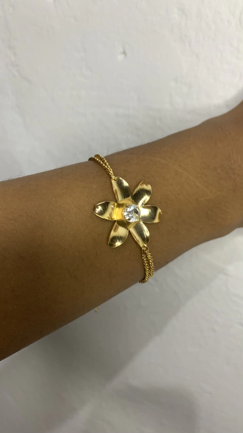 Pulseira Dois Fios Flor de Zircônia