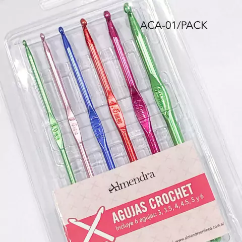 PACK 6 AGUJAS CROCHET DE ALUMINO ANODIZADO - De 3 mm a 6 mm
