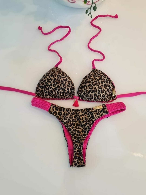 Biquíni Trança Animal Print/Pink Dupla Face