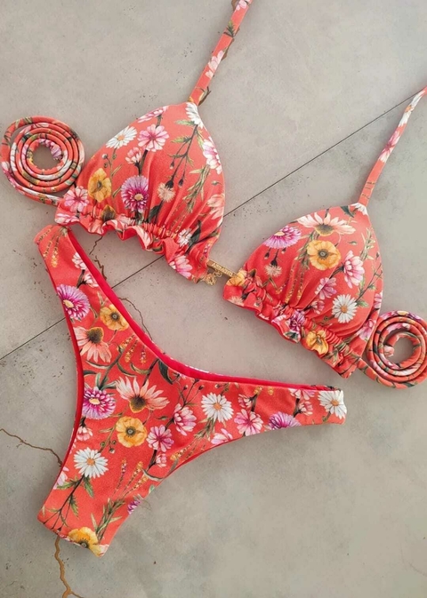 Biquíni Cortininha Margaridas/Laranja