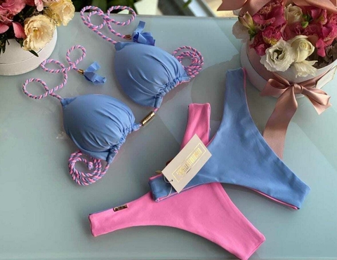 Biquíni Camélia Candy Azul/Rosa Bebê